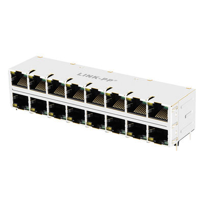 2 X 8 พอร์ตซ้อนกัน RJ45 HUB การ์ดพีซีที่มีฉนวนด้วยนิ้ว EMI 0810-2H8R-28