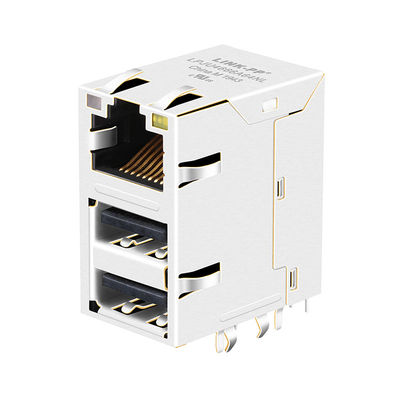RJMG2310228A0ER 1000 Base-T 10p8c แจ็คเครือข่ายแม่เหล็ก Rj45 ในตัวพร้อม USB คู่
