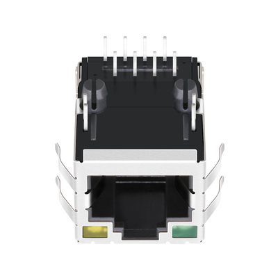 1840772-8 ขั้วต่อแม่เหล็ก RJ45 ตัวเมียแบบพอร์ตเดียว 1000 Base-T แท็บ Led สีเขียว / สีเหลือง