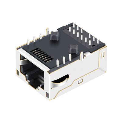 L8BE-1G1T-91A แจ็คแม่เหล็ก RJ45 100 แท็บ Base-T ขึ้น 1X1 พอร์ตไฟ LED สีเขียวป้องกันด้วยนิ้ว EMI