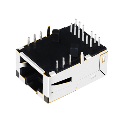 G10-1GHN-056 1 แท็บพอร์ต 10G Base-T Low Profile Rj45 Connector ป้องกันด้วย EMI Finger