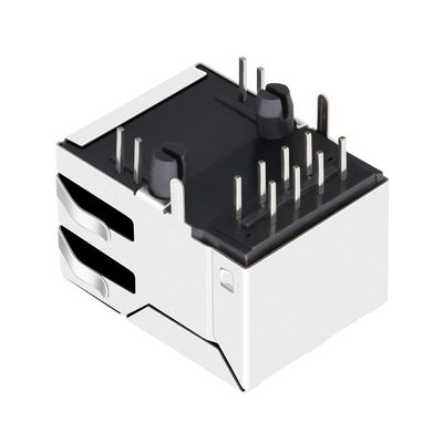 JX30-0005NLT 1x1 Port Tab Up 10/100 Base-T RJ45 Magnetic Connector พร้อมไฟ LED สีเขียว / เหลือง