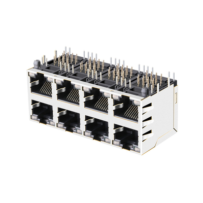 JX0B-3051NL 1000 Base-T 2x4 พอร์ต Rj45 ตัวเชื่อมต่อหลายพอร์ตพร้อมไฟ LED สีเขียวเหลือง