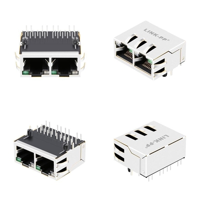 แท็บ 10G Base-T ขึ้น 1x2 พอร์ต Rj45 Ethernet Connector ป้องกันด้วยไฟ LED JTL-U1002NL