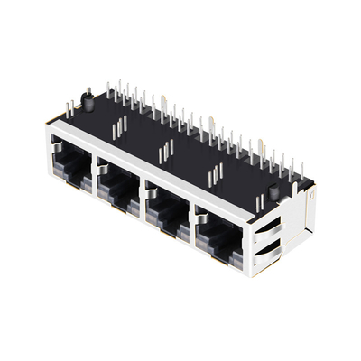 JT6-1480NL 10G Base-T ป้องกัน 1x4 แท็บพอร์ต UP ตัวเชื่อมต่อ Rj45 Pcb มุมขวาพร้อมไฟ LED