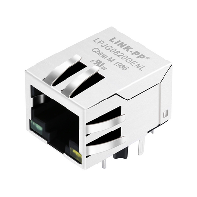 5-6605435-6 Single Port 100/1000 Base-T Shielded Rj45 Jack Connector Tab Down ไฟ LED สีเขียว / เหลือง