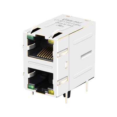 JXD9-1002NL 2x1 พอร์ต Cat6 RJ45 แจ็คแม่เหล็ก 100/1000 Base-T LED สีเขียว / เหลือง