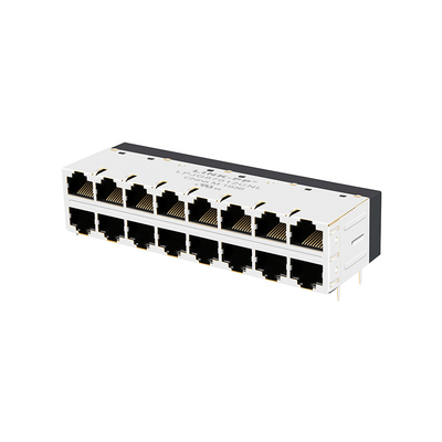 JT5-2853NL แจ็คเสียบด้านข้างแม่เหล็ก RJ45 ไร้สารตะกั่ว 2x8 พร้อม Magnetics ในตัว