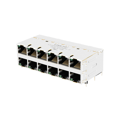 JT5-2670NL THT RJ45 แจ็คแม่เหล็ก 10G Base-T 2x6 พอร์ตพร้อมไฟ LED
