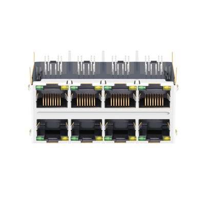 2x4 RJ45 ตัวเชื่อมต่อแม่เหล็ก JT5-2410NL LINK ที่เข้ากันได้ PP 10G Base-T พร้อม LED
