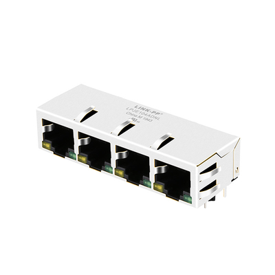 LPJE104ADNL 1X4 พอร์ต FR4 PCB RJ45 แท็บด้านข้างแจ็คโมดูลาร์ลงไฟ LED สีเหลือง / เขียว