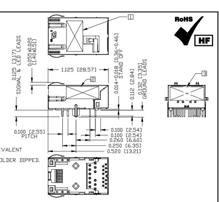 L8BJ-1K1T-KDE 2.5G Base-T แท็บลง 1X1 พอร์ตขั้วต่อแม่เหล็ก RJ45 รายละเอียดต่ำพร้อมไฟ LED
