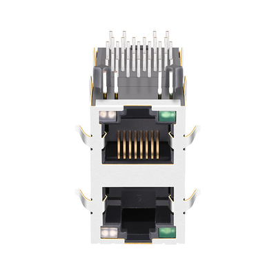 0845-2R1T-E4 ตัวเชื่อมต่อพอร์ต 2x1 RJ45 MagJack 13p8c 100/1000 Base-T พร้อมไฟ LED G / YG