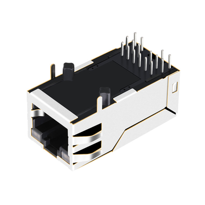 2250368-1 แท็บ 10G Base-T RJ45 MagJack Connector พอร์ตเดียว 4PPoE 60W พร้อมไฟ LED GY / GY