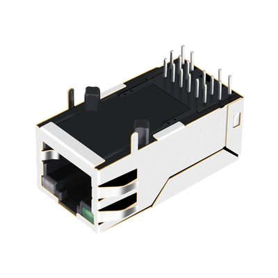 1-1840744-8 Gigabit RJ45 ขั้วต่อแจ็คตัวเมีย 12PIN 1000 BASE-T ไฟ LED สีเขียว / เขียวและส้ม