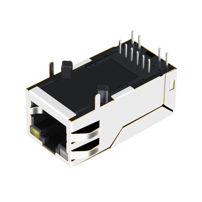0875-1X1T-P2 6 ขา Rj45 Magjack พอร์ตเดียว 10 / 100BASE-T แท็บขึ้น OG / Y Led