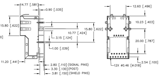 J1V-U7000NL 10G BASE-T ขั้วต่อ RJ45 แนวตั้งเข้าด้านบน 4PAIR POE 60W พร้อมไฟ LED