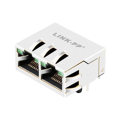 JGL-0001NL 1x2 พอร์ตตัวเชื่อมต่อ Gigabit โปรไฟล์ต่ำ RJ45 แท็บขึ้น LED สีเขียว / สีเขียว