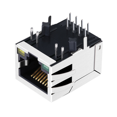 JXD0-9006NL 100BASE-T แท็บลง 1X1 พอร์ต RJ45 แจ็คแม่เหล็ก 8P8C พร้อมไฟ LED สีเขียว / เหลือง