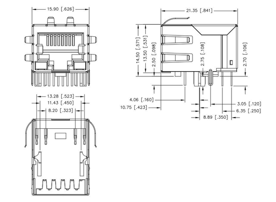 JXD0-9006NLT แท็บขั้วต่อแม่เหล็ก RJ45 พอร์ตเดียวลง 100BASE-T 8PIN พร้อมไฟ LED G / Y