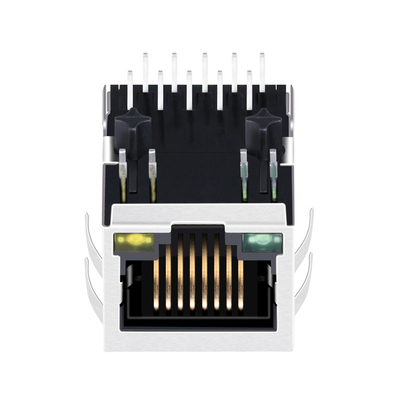 JXD0-9015NL 1000 BASE-TX แท็บลงสีเขียว / เหลือง Led 10PIN RJ45 Magjack SIDE ENTRY