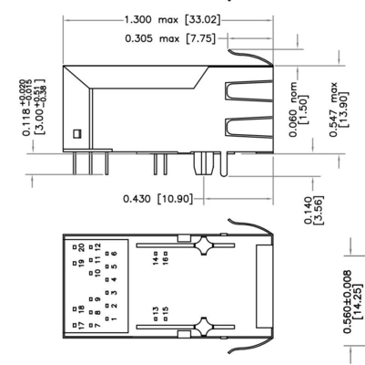 HFJT1-5GHPRL 5G BASE-T 1x1 พอร์ต PoE RJ45 Fastjack Connector 600mA ไม่มีไฟ LED
